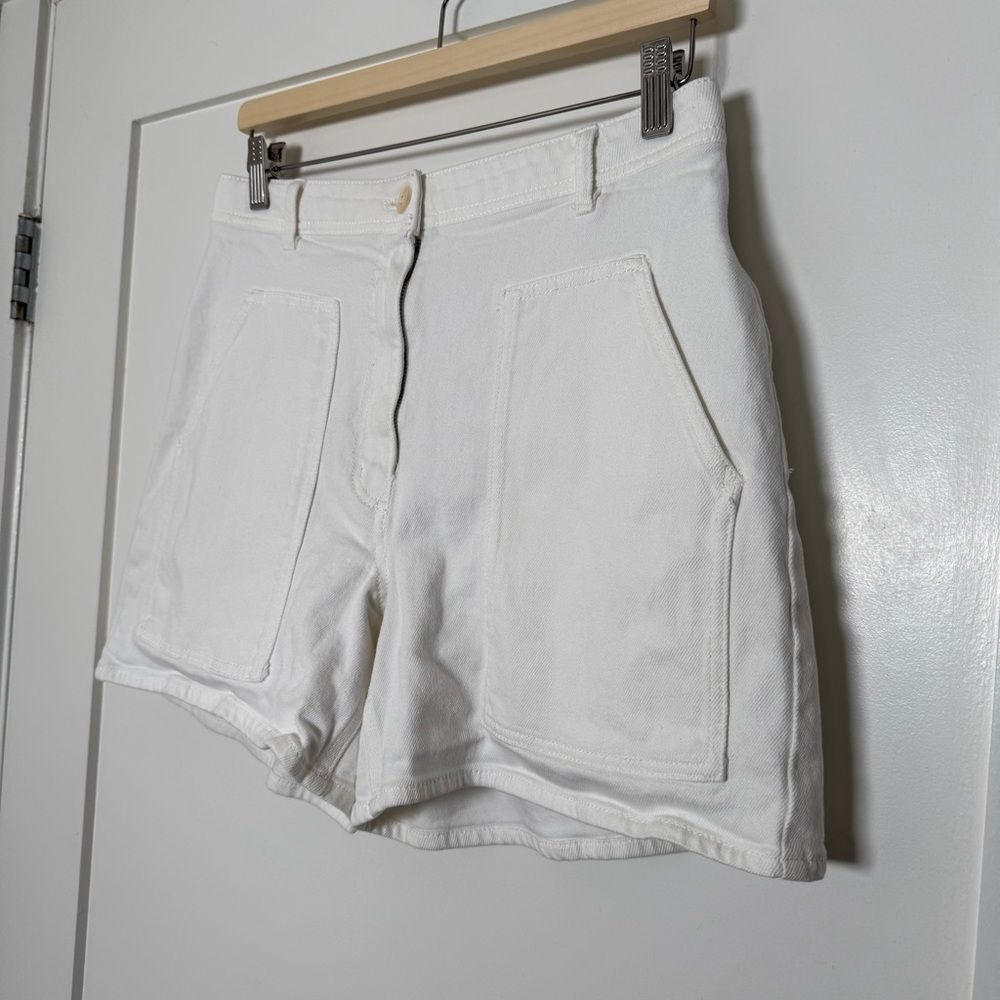 Aritzia Wilfred Free Modern Utility Short Womens Sz 10 White High Rise Denim - Picture 2 of 12